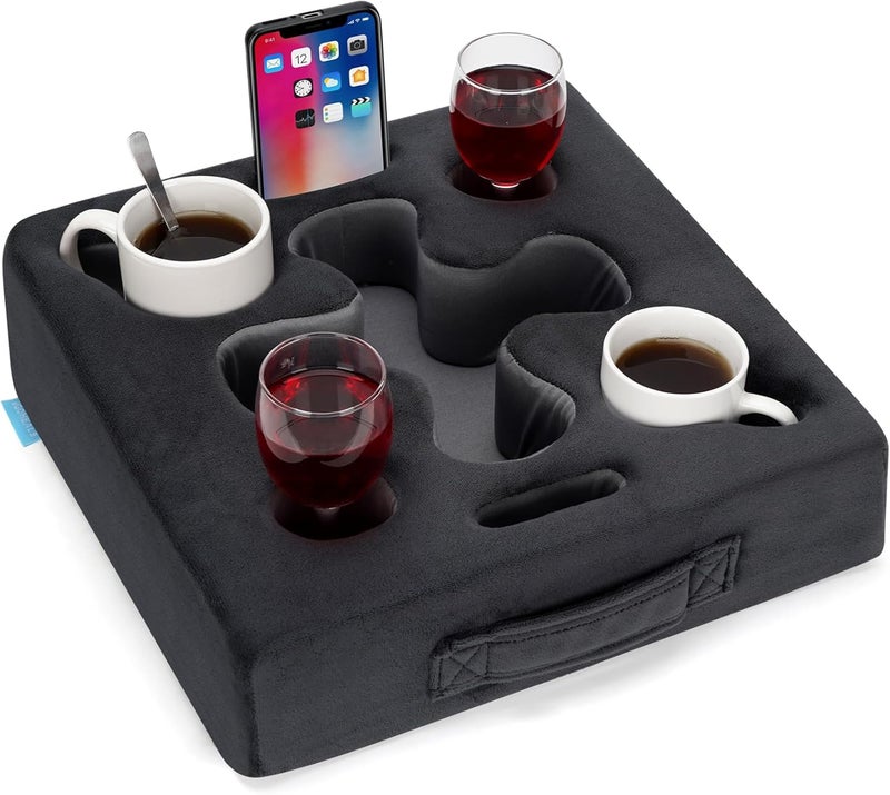 IGOHEALS Couch Cup Holder-Sofa Cup Holder Pillow Tray Caddy Cupholder Hearted for Bed, Rv, Tv, Car, Man Cave, Backseat for Remote, Drinks, Snacks (Square-Grey) - Image 1